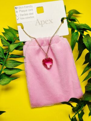 گردنبند پاکتی طرح قلب سنگ رنگ قرمز