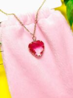 گردنبند پاکتی طرح قلب سنگ رنگ قرمز
