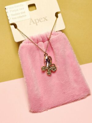 گردنبند پاکتی طرح پروانه نگین دار